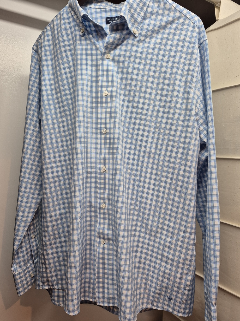 Peter Millar Light Blue and White Plaid Button-Down Shirt